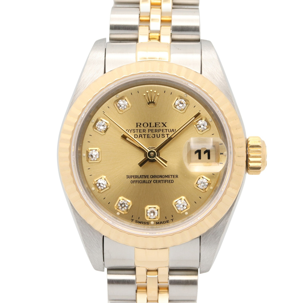 Rolex Datejust 10P Diamond W-serial Wristwatch, 18K (Yellow Gold) Stainless S...